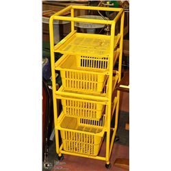 4-TIER YELLOW PRODUCE CART ON WHEELS.