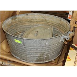 LARGE TUB, METAL WITH WOODEN HANDLES  PLUS