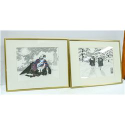 PAIR OF FRAMED SIGNED ORIENTAL SKETCHES.