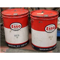 2 ANTIQUE RED ESSO METAL OIL PAILS