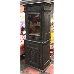 DARK OAK HEAVILY CARVED CHINA CABINET 1870'S