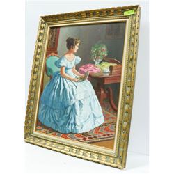 OIL ON CANVAS LADY IN BLUE DRESS BYA.PLANELLS