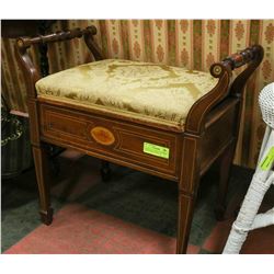 WALNUT PLUS MAHOGANY INLAID VANITY STOOL WITH CLAM