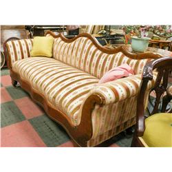 1880'S ANTIQUE BURLED WALNUT AND SCROLLED END