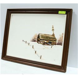 CABIN WINTER SCENE ORIGINAL OIL ON CANVAS BY KARI