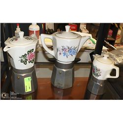 LOT OF 3 ESTATE TEAPOTS WITH STANDS