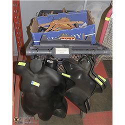 SHOPPING CART WITH LARGE ASSORTMENT OF HANGERS-