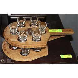 2 PLAQUE CUSTOM MADE WOOD TRAYS EACH WITH 6