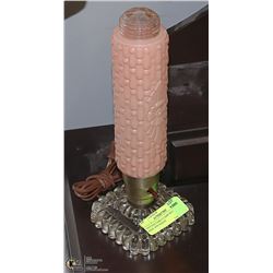 VINTAGE TABLE LAMP WITH GLASS BASE AND SHADE