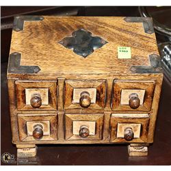 WOOD WITH METAL ACCENTS 6 DRAWER JEWELLERY BOX