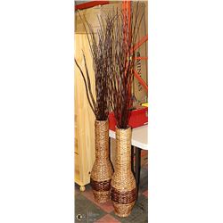 LOT OF 2 WICKER VASES WITH ARTIFICIAL TWIGS
