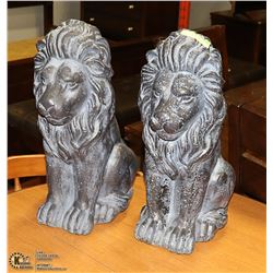TWO GARDEN /PATIO LION STATUES 20 X10 IN