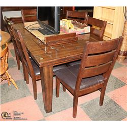 WOOD TONE TABLE WITH 6 SIDECHAIRS AS IS
