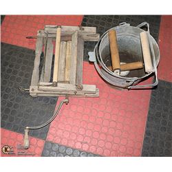 VINTAGE WASHTUB WRINGER AND WRINGER BUCKET