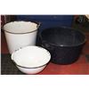 Image 1 : LARGE ENAMELED BASIN, BOWL AND PAIL