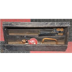 VINTAGE WOODEN TOOL BOX AND TOOLS