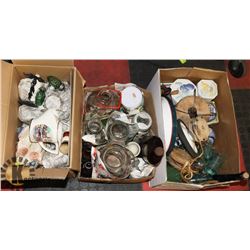 3 CARDBOARDS BOXES WITH VARIOUS ORNAMENTS,