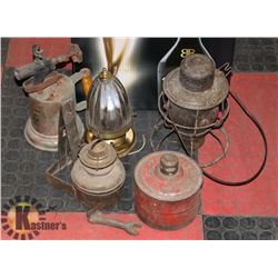 BOX OF ASSORTED VINTAGE METAL LANTERNS PLUS