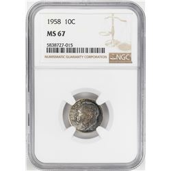 1958 Roosevelt Dime Coin NGC MS67
