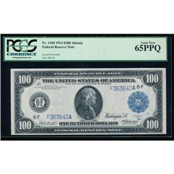 1914 $100 Atlanta Federal Reserve Note PCGS 65PPQ