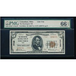 1929 $5 Columbus National Bank Note PMG 66EPQ