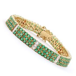 Plated 18KT Yellow Gold 6.20ctw Green Agate and Diamond Bracelet