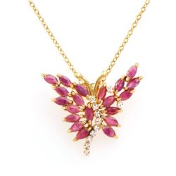 Plated 18KT Yellow Gold 4.05ctw Ruby and Diamond Pendant with Chain