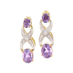 Plated 18KT Yellow Gold 2.72ctw Amethyst and Diamond Earrings