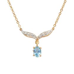 Plated 18KT Yellow Gold 0.85ct Blue Topaz and Diamond Pendant with Chain