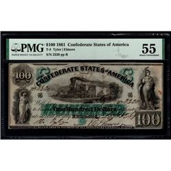 1861 $100 Confederate States of America Note PMG 55