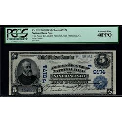 1902 $5 Anglo and London Paris National Bank Note PCGS 40PPQ