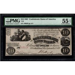 1861 $10 Confederate States of America Note PMG 55EPQ