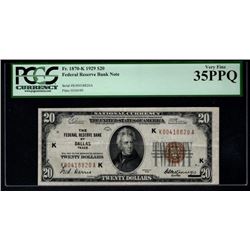 1929 $20 Dallas Federal Reserve Bank Note PCGS 35PPQ