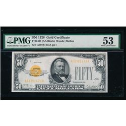 1928 $50 Gold Certificate PMG 53