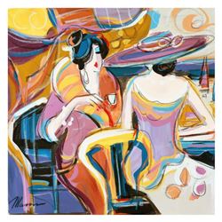 Isaac Maimon, "Red Nails and Tea" Original Acrylic Painting, Hand Signed with Certificate of Authent