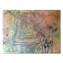 Mark Kostabi, "Righteous Signals" Mixed Media Original Painting; Hand Signed, with COA.