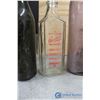 Image 8 : Wooden Wine Box w/Assorted Glass Bottles & Insulator