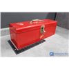Image 1 : Red Metal Beach Tool Box w/Assorted Tools