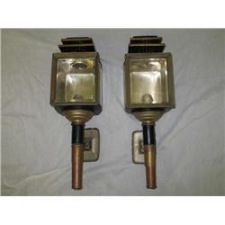 2 - 24" brass & silver carriage lamps