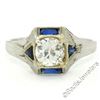 Image 1 : Antique Art Deco 18kt White Gold 0.65 ctw European Diamond and Sapphire Ring