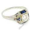 Image 3 : Antique Art Deco 18kt White Gold 0.65 ctw European Diamond and Sapphire Ring
