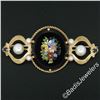 Image 2 : Vintage 14kt Yellow Gold Black Onyx Floral Mosaic Sapphire and Pearl Brooch Pin