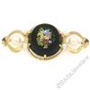 Image 3 : Vintage 14kt Yellow Gold Black Onyx Floral Mosaic Sapphire and Pearl Brooch Pin