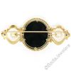Image 4 : Vintage 14kt Yellow Gold Black Onyx Floral Mosaic Sapphire and Pearl Brooch Pin