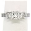 Image 1 : 14k White Gold 1.45 ctw 3 Princess Diamond Engagement Ring w/ Baguette Accents