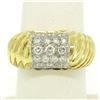 Estate 18k Yellow Gold E VVS2 1.01 ctw Pave Set Diamond Scalloped Ribbed Ring