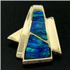 Image 1 : 14k Yellow Gold 2 Inlaid Freeform Geometric Blue & Green Boulder Opal Pendant