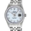 Rolex Mens Stainless Steel Mother Of Pearl Diamond 36MM Datejust Wristwatch