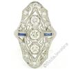 Image 1 : Art Deco Platinum 1.20 ctw Old European Diamond Long Filigree Dinner Ring