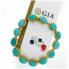 Image 1 : 18k Yellow Gold GIA Certified Large Cabochon Greenish Blue Turquoise Statement N